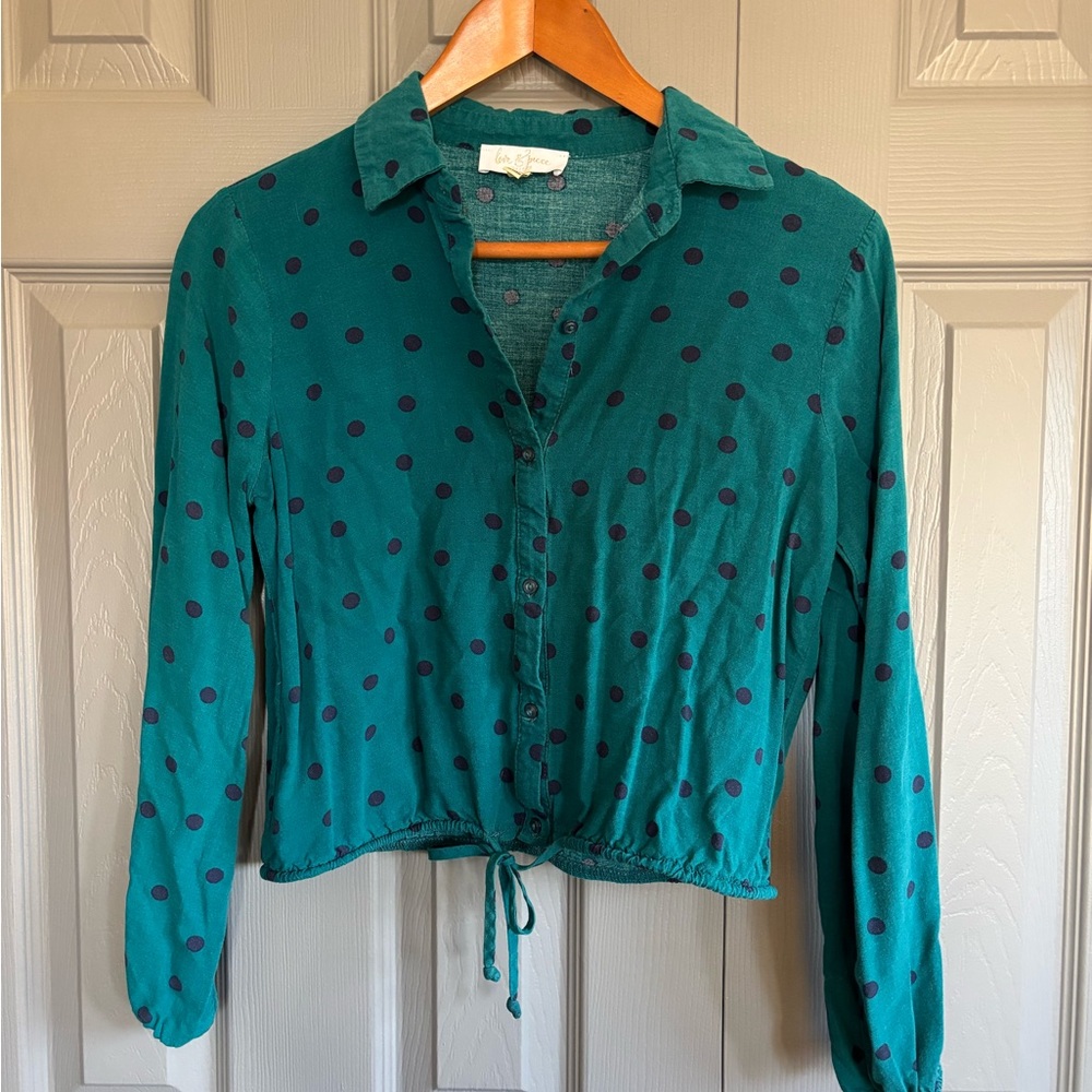 Teal & Navy blue Polka Dot Button-Down Shirt